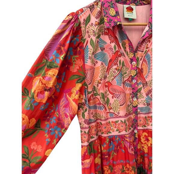 Farm Rio Mixed Boarder Print Button Front Maxi Dress Multicolor Size Large - Picture 9 of 12